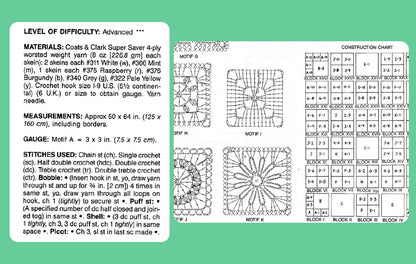 Vintage Crochet Pattern Granny Square Sampler Afghan Patchwork Garden PDF Instant Digital Download 11 Motifs Blanket 50x64 10 Ply