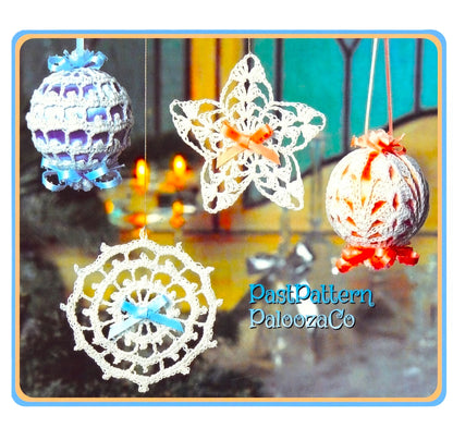 Vintage Crochet Pattern Lacy Snowflakes & Snowball Christmas Ornaments PDF Instant Digital Download