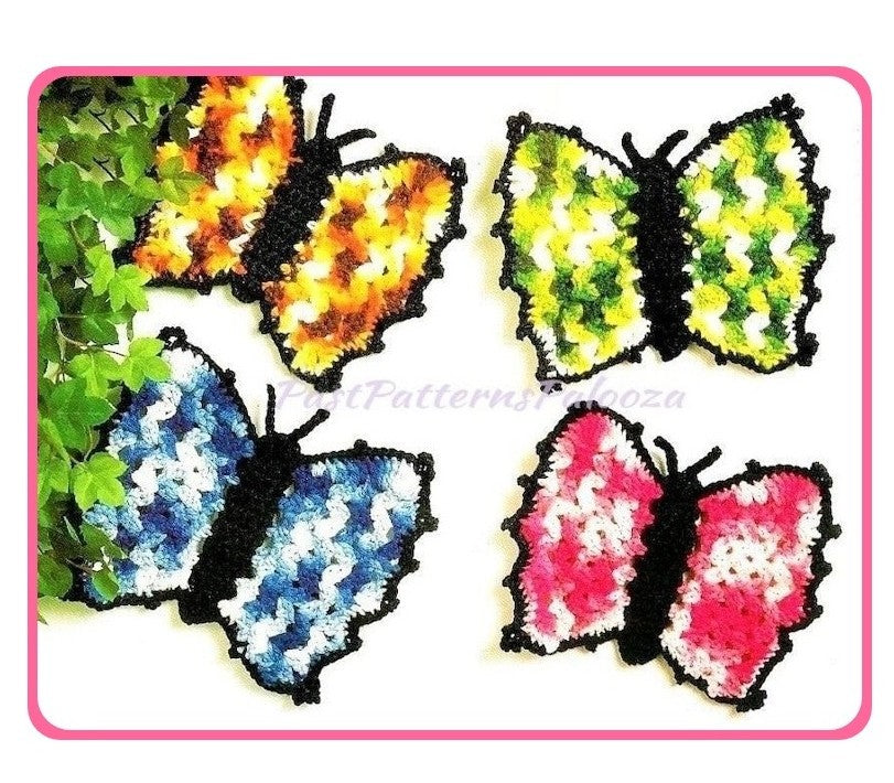 Vintage Crochet Pattern 8" Butterfly Potholders PDF Instant Digital Download Quick Easy Butterflies Pot Holders 10 Ply Variegated