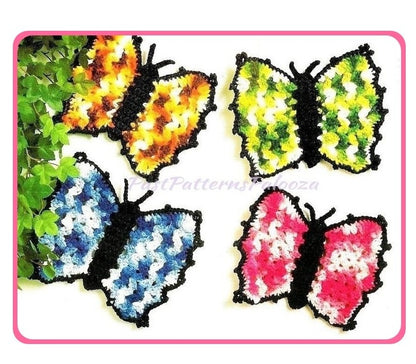 Vintage Crochet Pattern 8" Butterfly Potholders PDF Instant Digital Download Quick Easy Butterflies Pot Holders 10 Ply Variegated