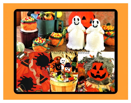 Vintage Crochet Patterns Halloween Party Decor and Favors PDF Instant Download Lollipop Covers Pumpkin Candy Dish Small Baskets Table Decor
