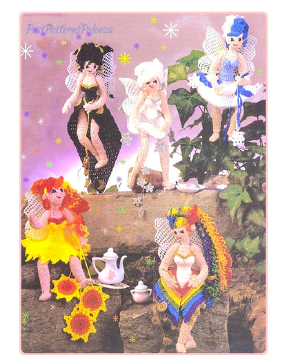 Vintage Crochet Pattern 8" Fairy Fashion Dolls PDF Instant Digital Download Soft Toy Amigurimi Fairies