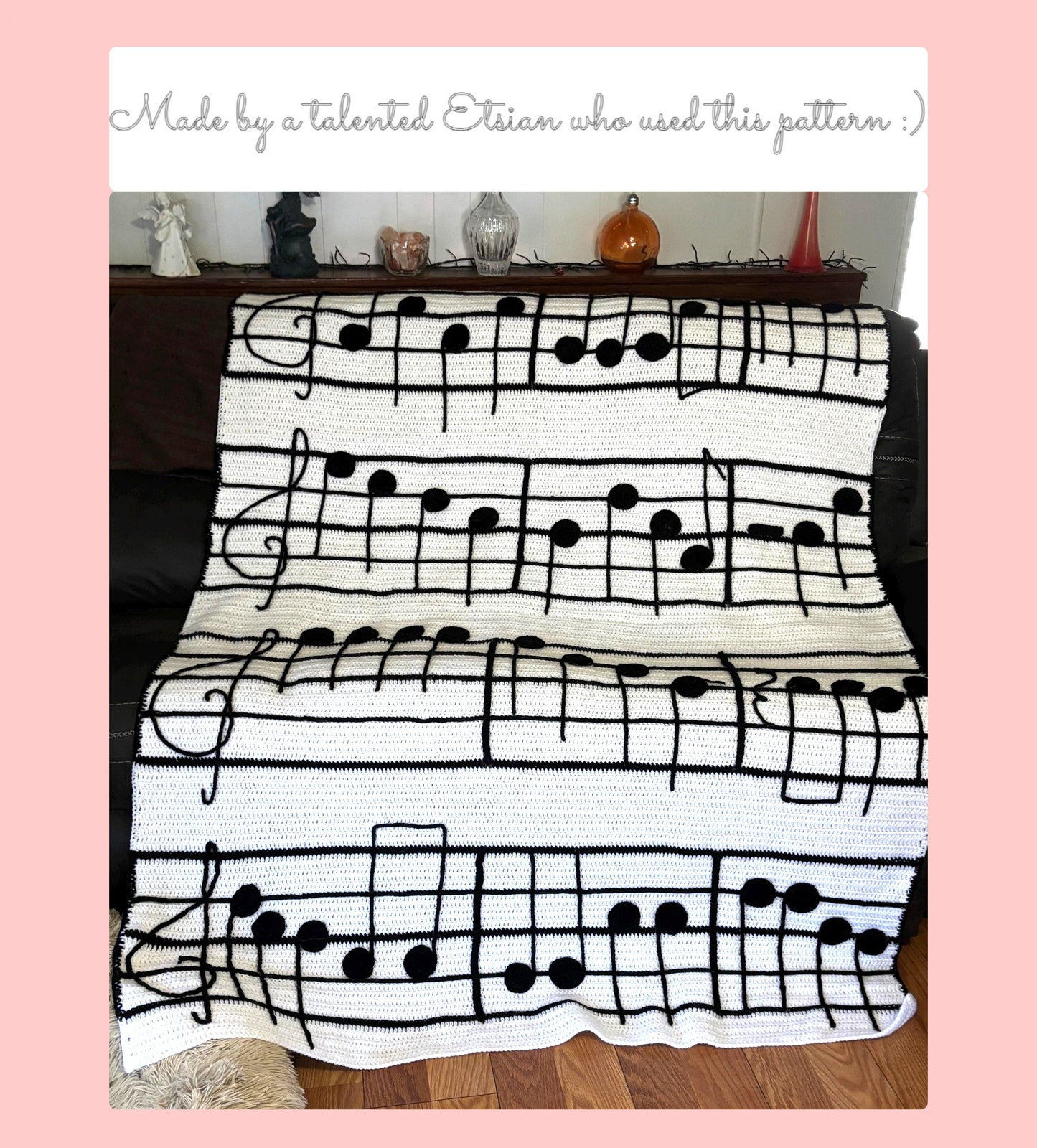 Vintage Crochet Pattern Musical Notes Afghan PDF Instant Digital Download Music Lovers Throw Blanket 50x55 Easy Beginners