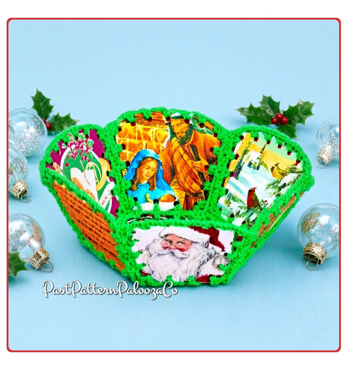 Vintage Crochet Pattern Christmas Card Bowl Basket Container PDF Instant Digital Download Retro Nostalgic Holiday Craft 10 Ply