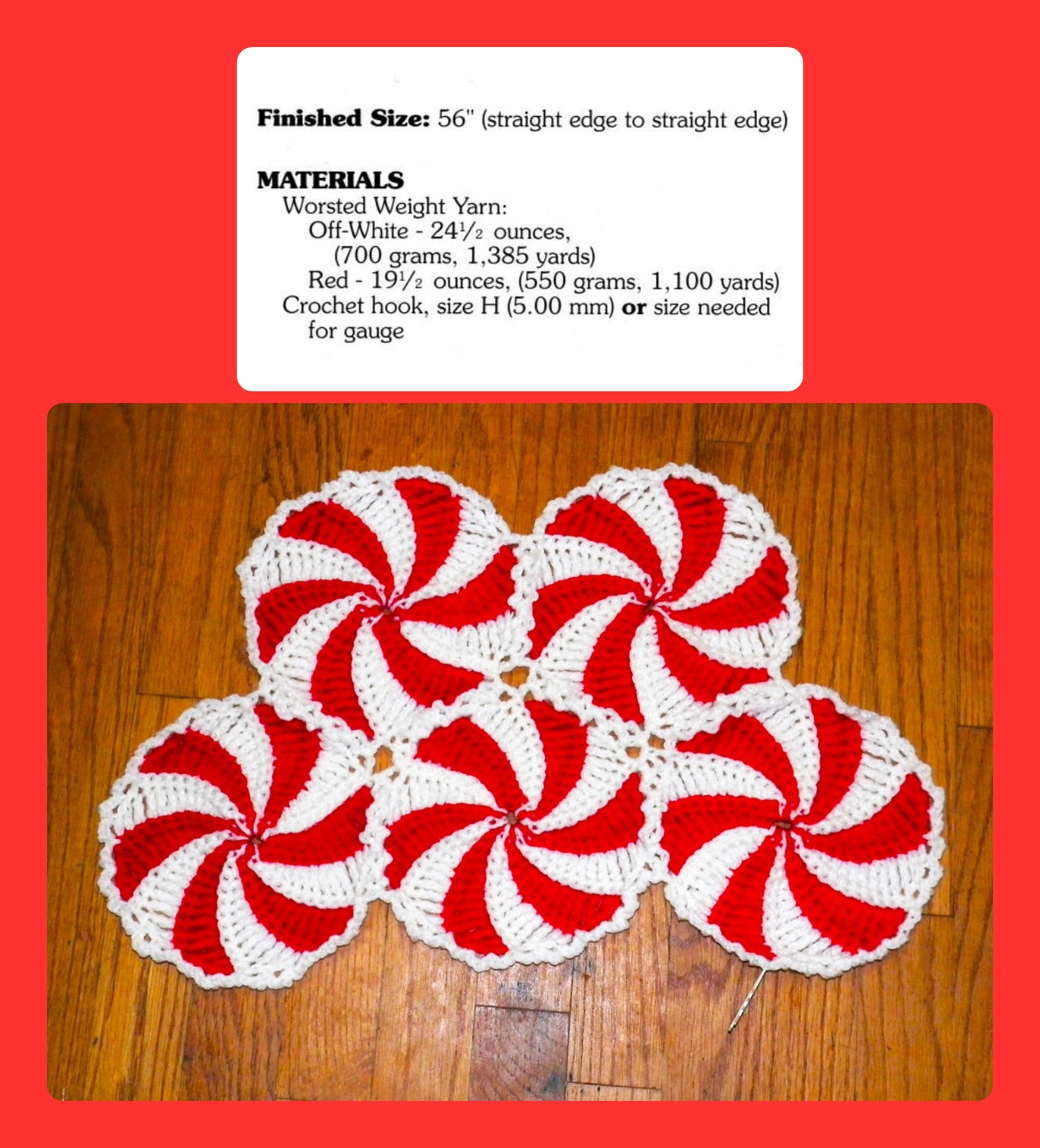 Vintage Christmas Afghan Crochet Pattern Peppermint Candy Swirls Throw Blanket PDF Instant Digital Download Round Holiday Candy Motifs