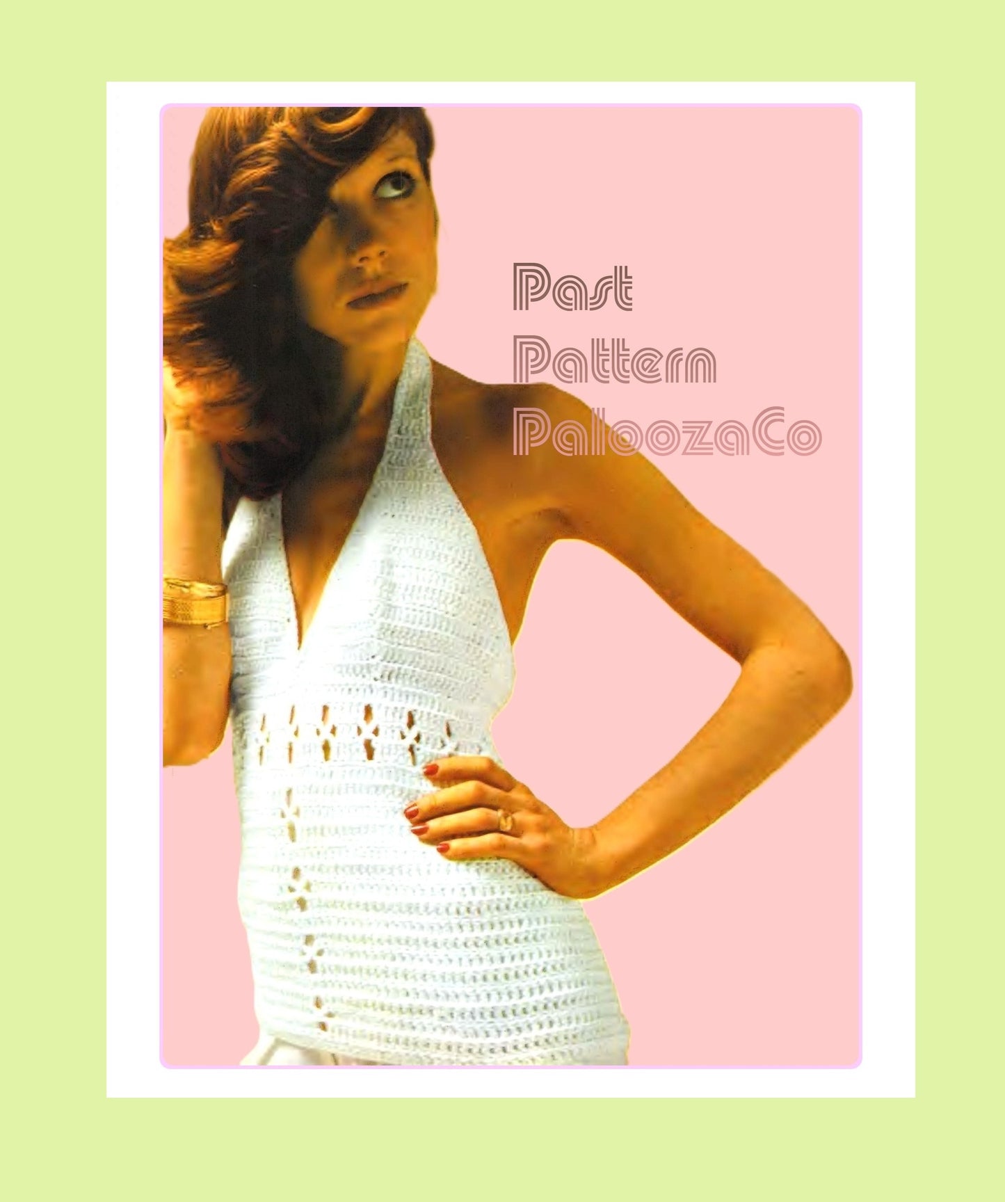 Vintage Crochet Pattern Womens Halter Neck Top PDF Instant Digital Download Retro 70s Boho Cotton Camisole Backless Summer Tank Fitted Bust