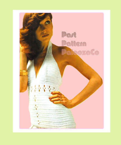 Vintage Crochet Pattern Womens Halter Neck Top PDF Instant Digital Download Retro 70s Boho Cotton Camisole Backless Summer Tank Fitted Bust