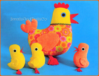 Vintage Sewing Pattern 12" Henrietta Hen and Her 5" Chicks Soft Fabric Toy Dolls PDF Instant Digital Download Cute Retro Chicken Family