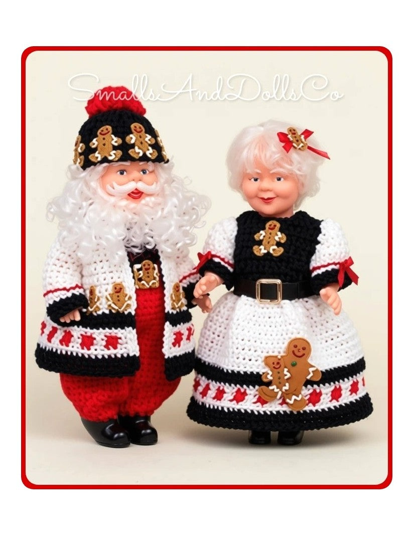 Vintage Crochet Pattern 14" Gingerbread Santa and Mrs Claus Christmas Xmas Dolls PDF Instant Digital Download 10 Ply Cute Cookie Outfits
