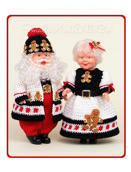 Vintage Crochet Pattern 14" Gingerbread Santa and Mrs Claus Christmas Xmas Dolls PDF Instant Digital Download 10 Ply Cute Cookie Outfits