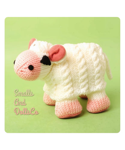 Vintage Knitting Pattern 12" Cosy Aran Cabled Sheep Soft Toy Doll PDF Instant Digital Download Lamb Ewe DK