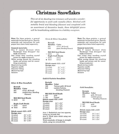 Vintage Embroidery Pattern 4" Christmas Snowflake Diamond Tree Ornaments PDF Instant Digital Download Metallic Thread Beading