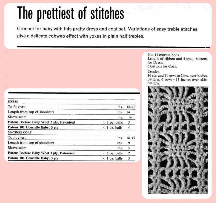 Vintage Crochet Pattern Baby Girl Dress & Matinee Coat Set Cobweb Lace Stitch PDF Instant Digital Download 0-6 Months 3 Ply