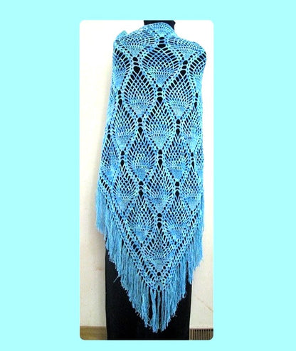 Vintage Crochet Pattern Womens Pineapple Lace Shawl PDF Instant Digital Download Boho Tasseled Wrap 4 Ply
