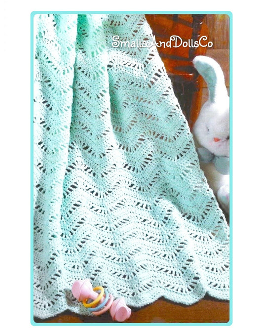Vintage Crochet Pattern Lacy Feather Ripples Baby Afghan Blanket PDF Instant Digital Download Lapghan Crib Coverlet 5 Ply