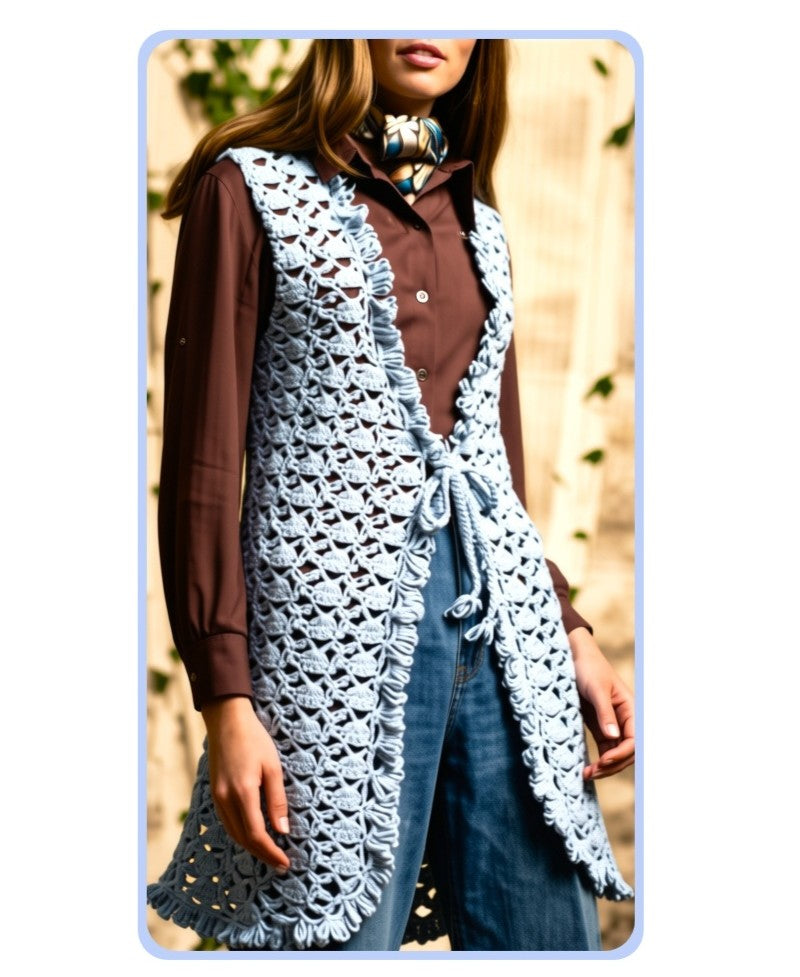 Vintage Crochet Pattern Womens Victorian Maxi Vest PDF Instant Digital Download Lacy Shell Stitch