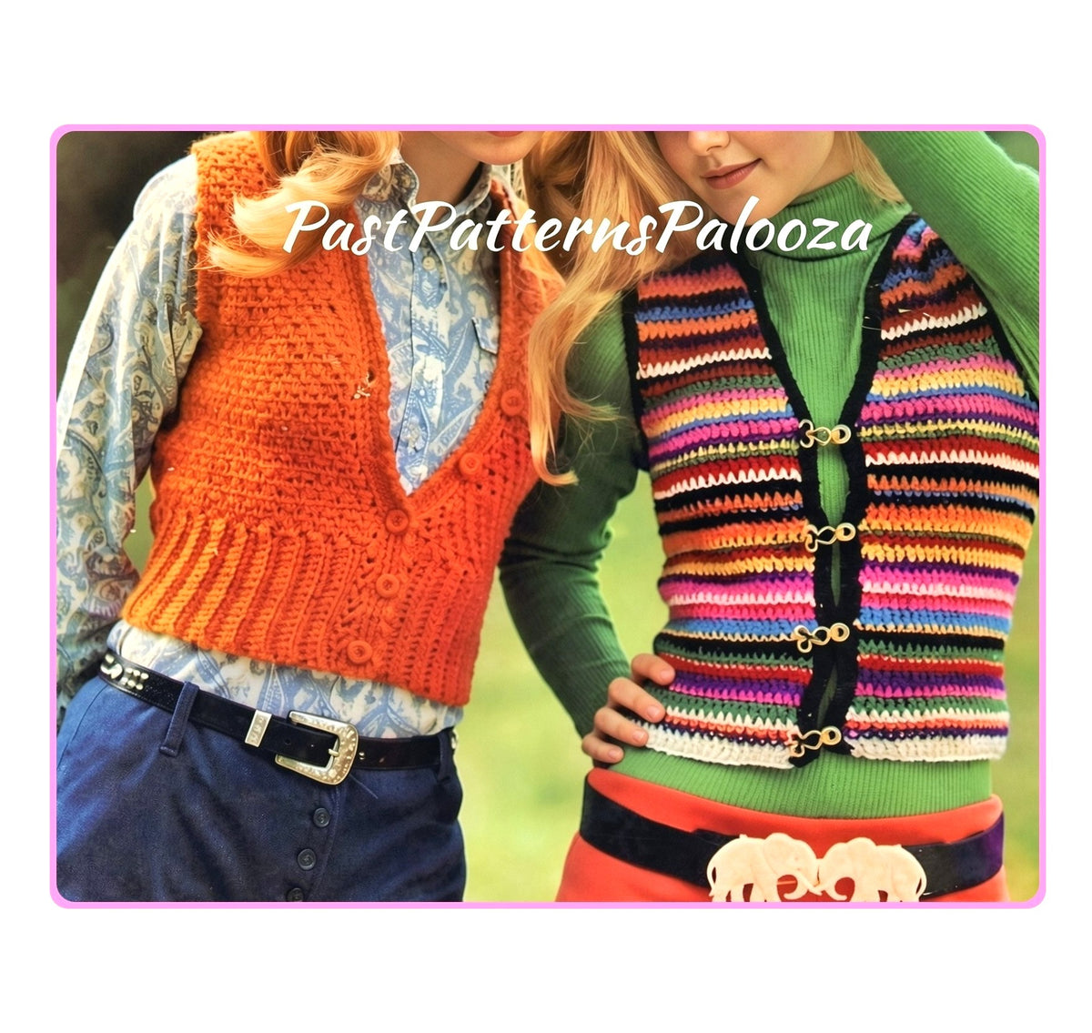 Vintage Crochet Pattern Womens Cropped Cardi Vest & Rainbow Stripe Vest Rib Tickler Tank Halter Tops Retro PDF Instant Digital Download