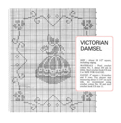 Vintage Filet Crochet Pattern 18" Victorian Sunbonnet Damsel Centerpiece Doily Mat PDF Instant Digital Download White Cotton Thread