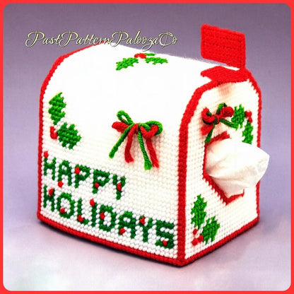 Vintage Plastic Canvas Pattern Christmas Mail box Tissue Topper Happy Holidays Cover PDF Instant Digital Download
