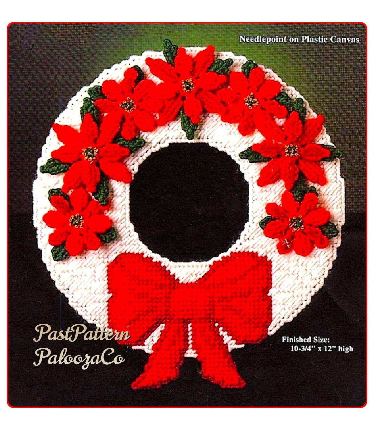 Vintage Plastic Canvas Pattern 12" Poinsettia Flower Christmas Wreath Wall or Door Hanging  PDF Instant Digital Download 7 Count
