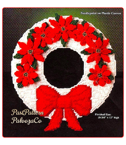 Vintage Plastic Canvas Pattern 12" Poinsettia Flower Christmas Wreath Wall or Door Hanging  PDF Instant Digital Download 7 Count