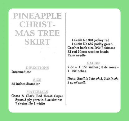 Vintage Crochet Pattern 55" Pretty Pineapples Christmas Tree Skirt PDF Instant Digital Download 3 Plied Worsted