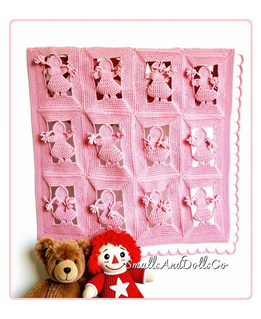 Vintage Crochet Pattern Paper Dolls Baby Blanket Afghan PDF Instant Digital Download Cut Out Openwork Nursery Lapghan Crib Cot Cover 10 Ply
