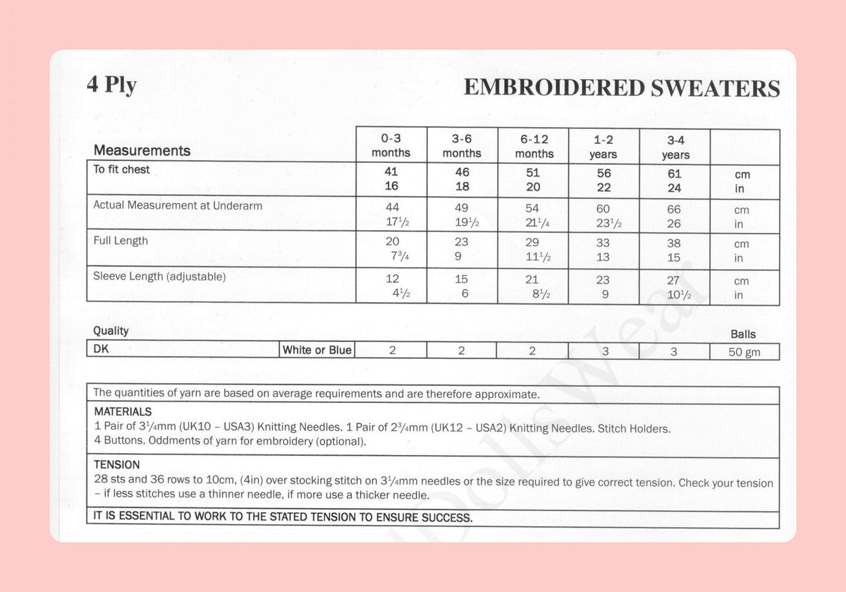 Vintage Knitting Pattern Baby Toddler Childs Animal Sweaters Embroidered Pullover Jumpers PDF Instant Digital Download 0-4 yrs