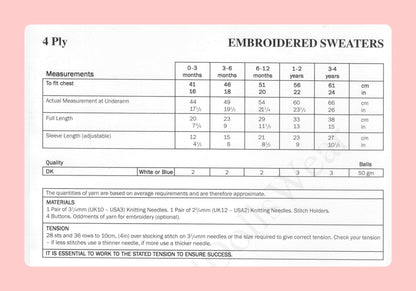 Vintage Knitting Pattern Baby Toddler Childs Animal Sweaters Embroidered Pullover Jumpers PDF Instant Digital Download 0-4 yrs