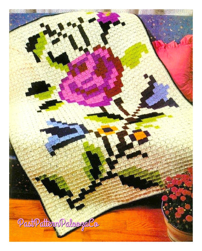 Vintage Crochet Pattern Mosaic Rose Picture Afghan Small Tiny Granny Squares PDF Instant Digital Download Large Flower Throw Blanket 5 Ply
