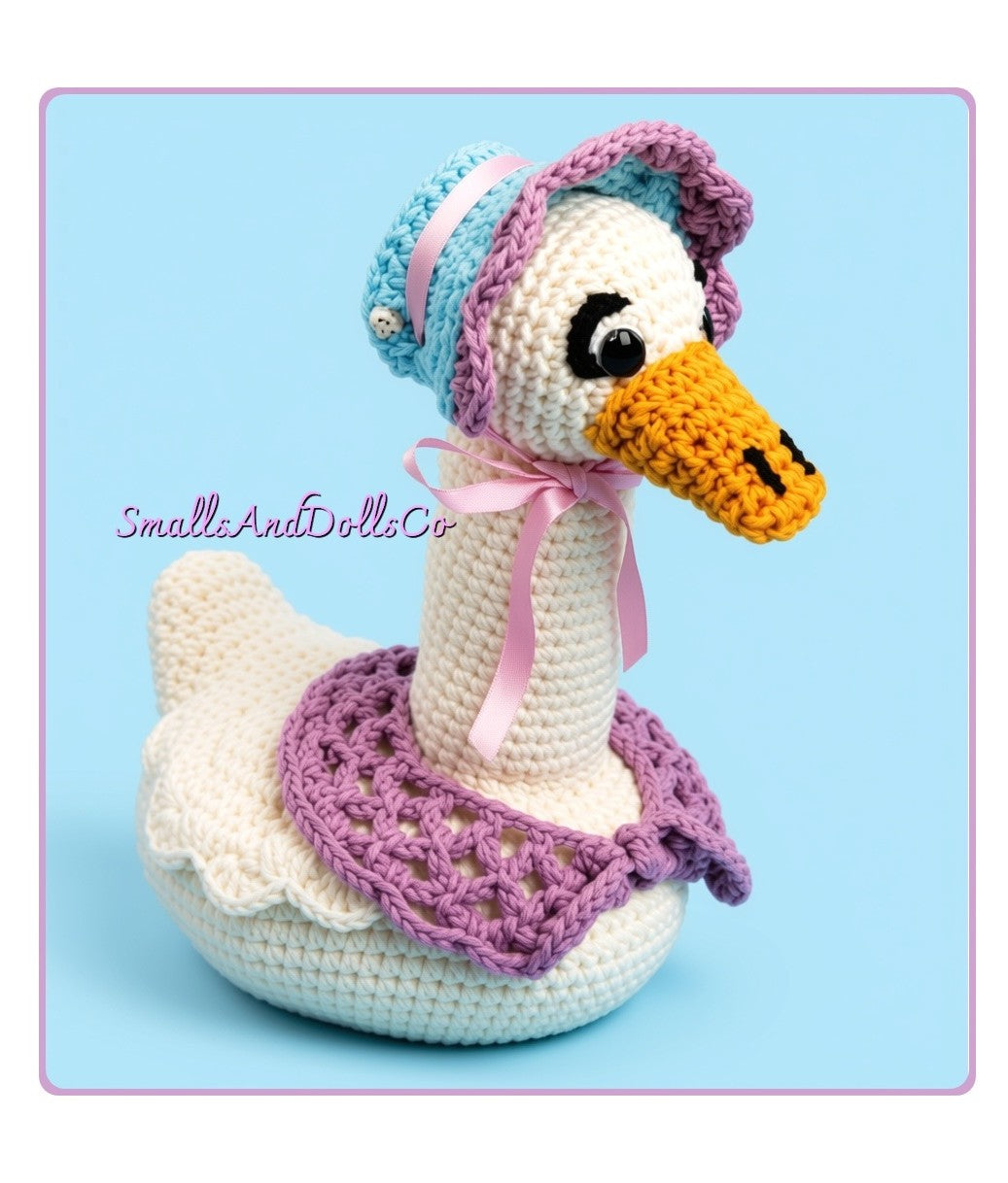 Vintage Crochet Pattern  11" Mother Goose Soft Toy Doll PDF Instant Digital Download Plush Easter Goose Bonnet Bird Amigurumi 4 Ply