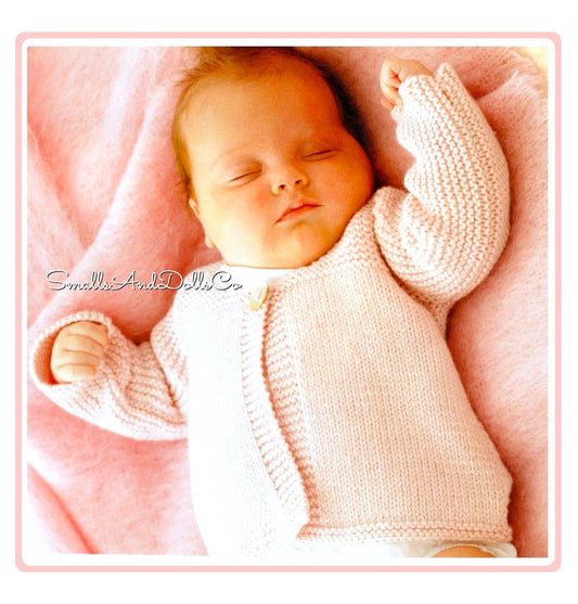 Vintage Knitting Pattern Easy Beginner Newborn Baby Cardigan Sweater PDF Instant Digital Download Garter Stocking Stitch DK