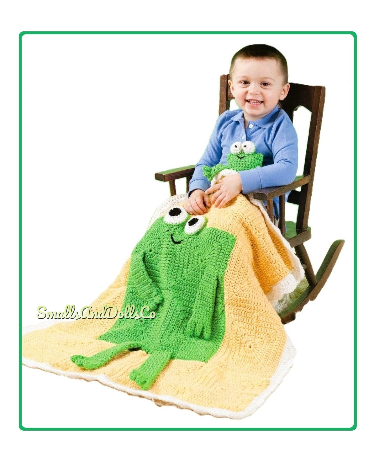 Vintage Crochet Square Frog Afghan Pattern Kids Childs Baby Blanket PDF Instant Digital Download Froggie Amigurumi Granny Squares 10 Ply