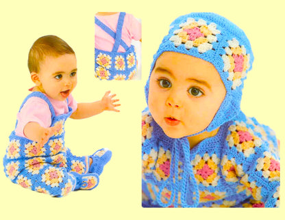 Vintage Crochet Pattern Baby Granny Square Complete Layette 9 Pieces PDF Instant Digital Download Scrap Yarn 3 6 12 Months 5 Ply