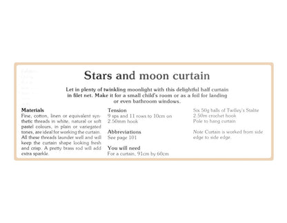 Vintage Filet Crochet Pattern Lace Stars and Moon Window Valance Panel Cafe Curtain PDF Instant Digital Download Starry Celestial Night Sky