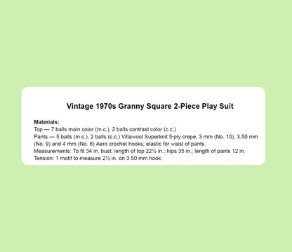 Vintage Crochet Pattern Womens Granny Square 2 Piece Play Suit Daisy Flowers Summer Peplum Top Shorts Set PDF Instant Digital Download
