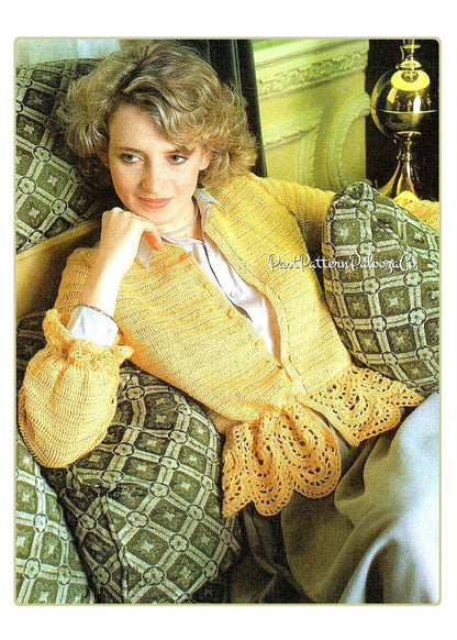 Vintage Crochet Pattern Womens Scalloped Peplum Cardigan Sweater Blouse Top PDF Instant Digital Download Romantic Feminine Cardi 4 Ply