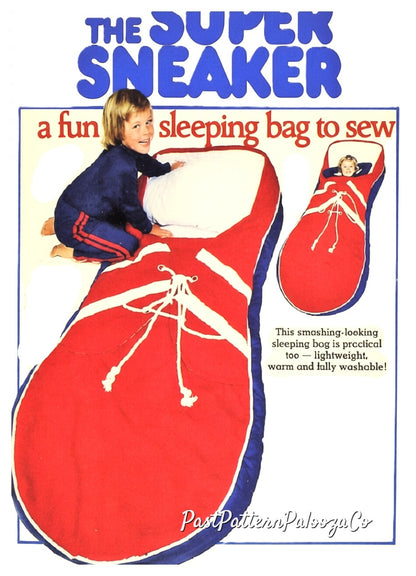 Vintage Sewing Pattern Kids Giant Sneaker Shoe Sleeping Bag PDF Instant Digital Download 1970s Large Cotton Fabric Running Shoe Design 71"