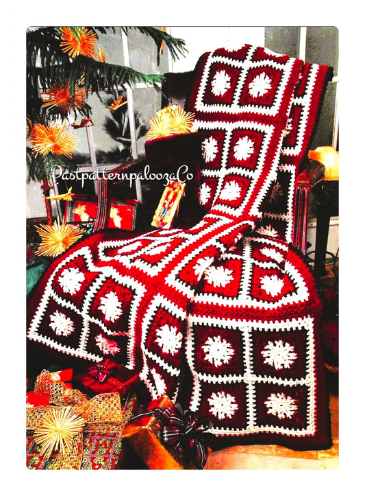 Vintage Crochet Pattern Christmas Snow Squares Afghan Pattern PDF Instant Digital Download Snowflake Grannies Holiday Throw Blanket 10 Ply