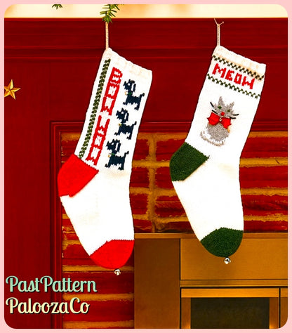 Vintage Knitting Pattern 12" Pet Christmas Stockings Kitty Cat Dog PDF Instant Download