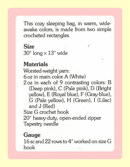 Vintage Crochet Pattern Striped Baby Bunting Sleeping Bag with Hood PDF Instant Digital Download Quick Easy Front Zipper Sleep Sack 10 Ply