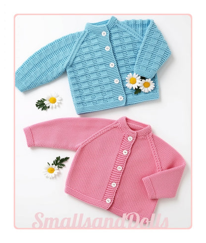 Vintage Knitting Pattern Easy Knit Baby Check Patterned and Stocking Stitch Cardigan Sweaters PDF Instant Digital Download 12m - 2 Yrs DK