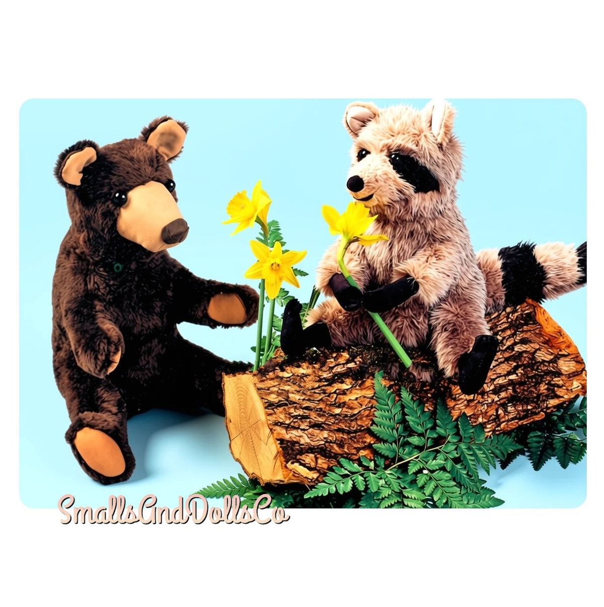 Vintage Sewing Pattern 16" Plush Raccoon and Brown Bear Faux Fur Fabric Toys PDF Instant Digital Download Sewn Woodland Forest Friends Dolls