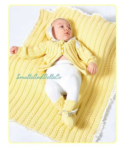 Vintage Baby Layette Knitting Pattern PDF Instant Digital Download 4 Pc Set Jacket Blanket Bonnet Booties 6-12m Warm & Cozy