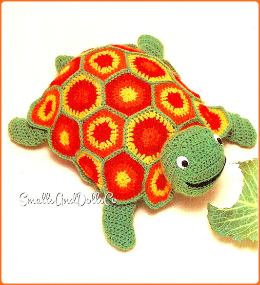 Vintage Crochet Pattern 16" Granny Square Turtle Soft Toy Doll Amigurumi Tommy Tortoise Hexagon Motifs PDF Instant Digital Download 10 Ply