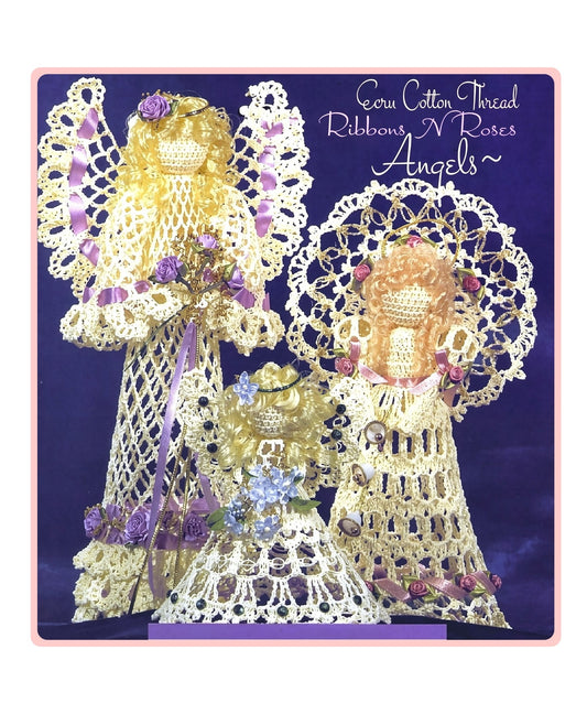 Vintage Crochet Patterns Ecru Cotton Thread Lace Christmas Angel Ornaments Ribbons n Roses PDF Instant Digital Download Centerpiece Decor