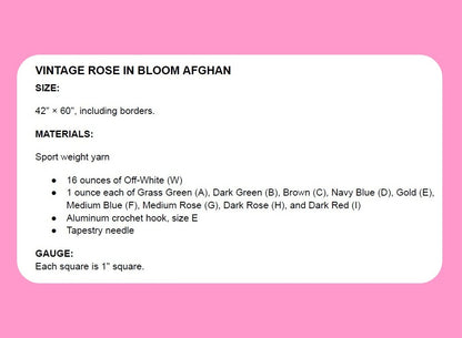 Vintage Crochet Pattern Mosaic Rose Picture Afghan Small Tiny Granny Squares PDF Instant Digital Download Large Flower Throw Blanket 5 Ply
