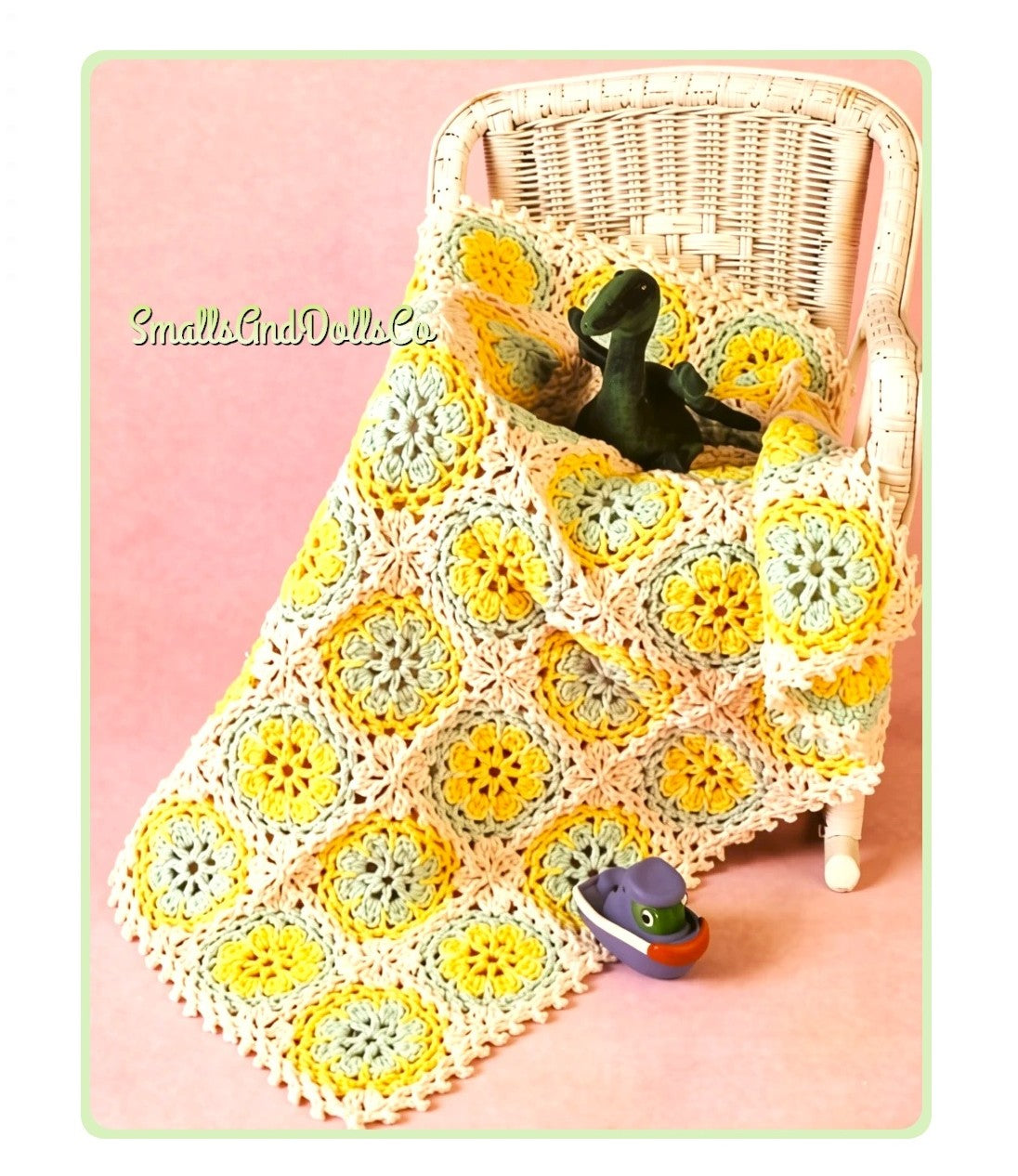 Vintage Baby Afghan Crochet Pattern Antique Flowers Granny Square Blanket PDF Instant Digital Download Pastel Floral Motif Throw 4 Ply 27x32