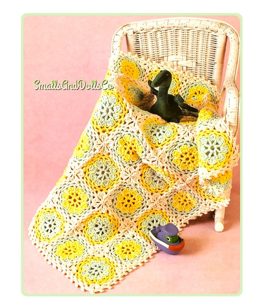 Vintage Baby Afghan Crochet Pattern Antique Flowers Granny Square Blanket PDF Instant Digital Download Pastel Floral Motif Throw 4 Ply 27x32