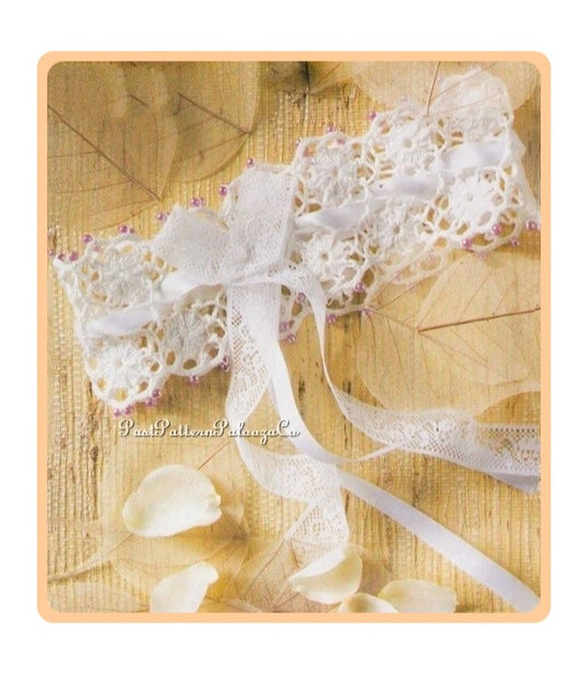 Vintage Crochet Pattern Womens Bridal Garter Band PDF Instant Digital Download Pretty Flower Motif Beaded Lace Ribbons Wedding Keepsake